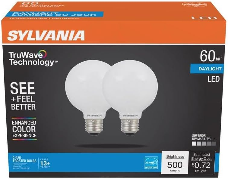 Sylvania TruWave G25 E26 (Medium) LED Bulb Daylight 60 Watt Equivalence 2 pk