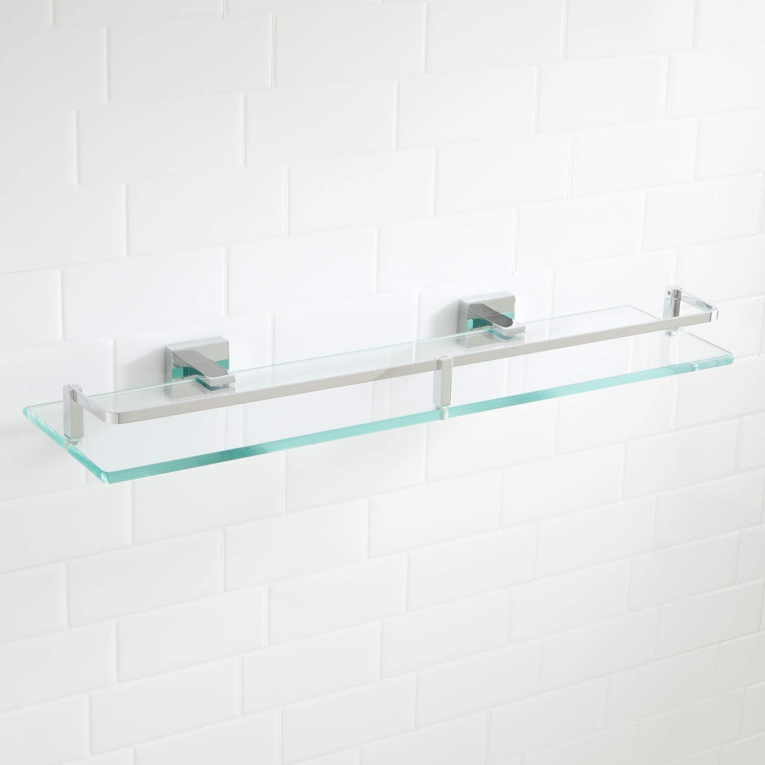 Polished Brass and Glass Wall Mounted Bathroom Shelf