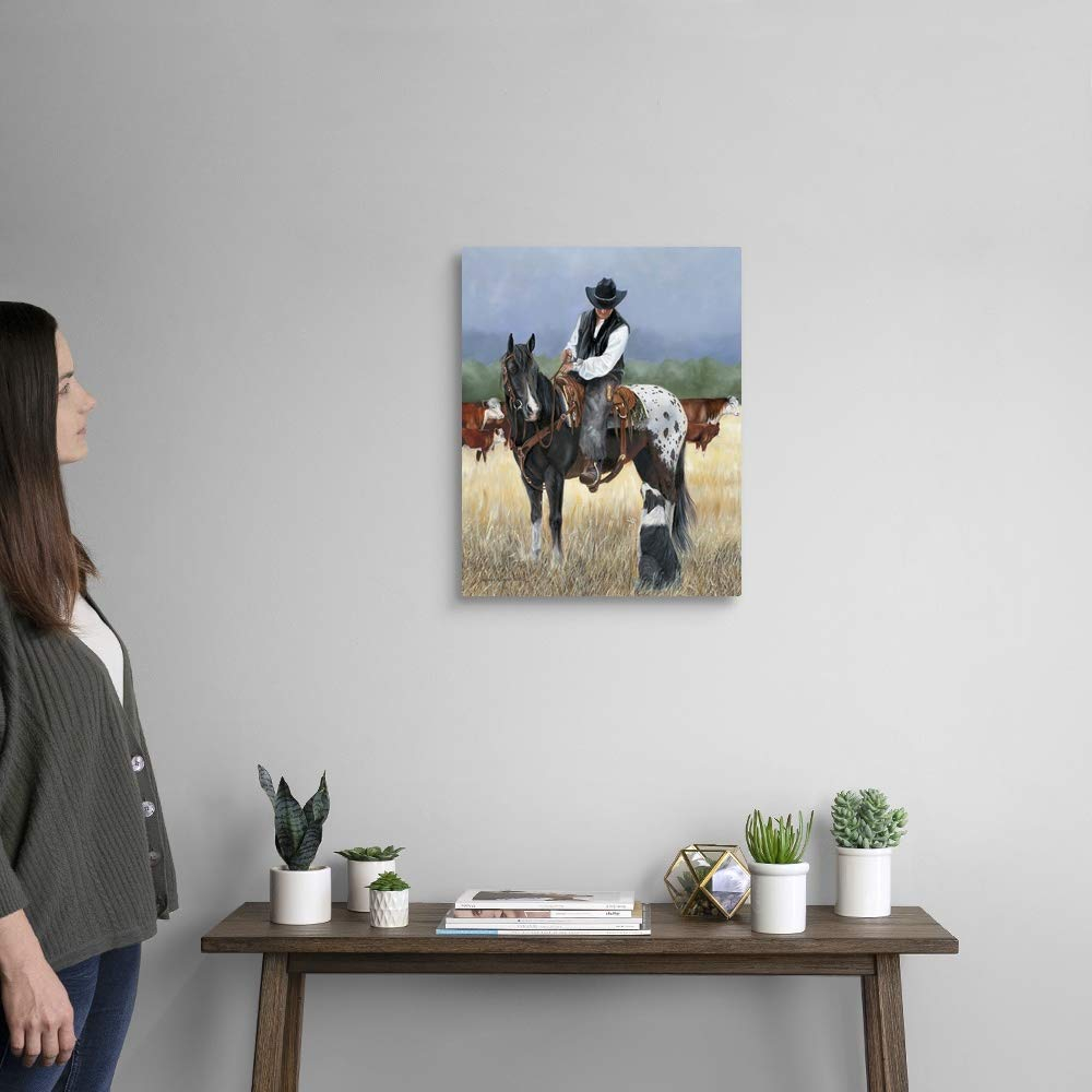 CANVAS ON DEMAND Staff Meeting Canvas Wall Art Print by Victoria Wilson Schultz, Contemporary, Home Decor, Horse, Cattle Artwork, 16"x20"