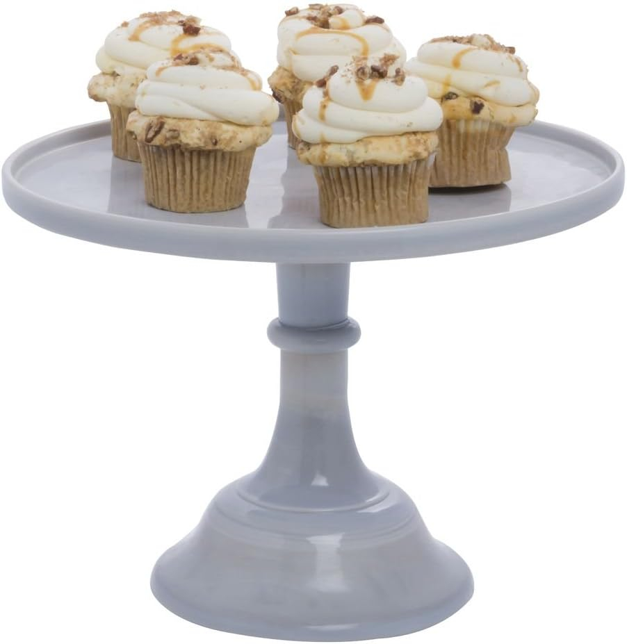 Marble Grey Glass 14" Pedestal Cake Stand with Vintage Charm