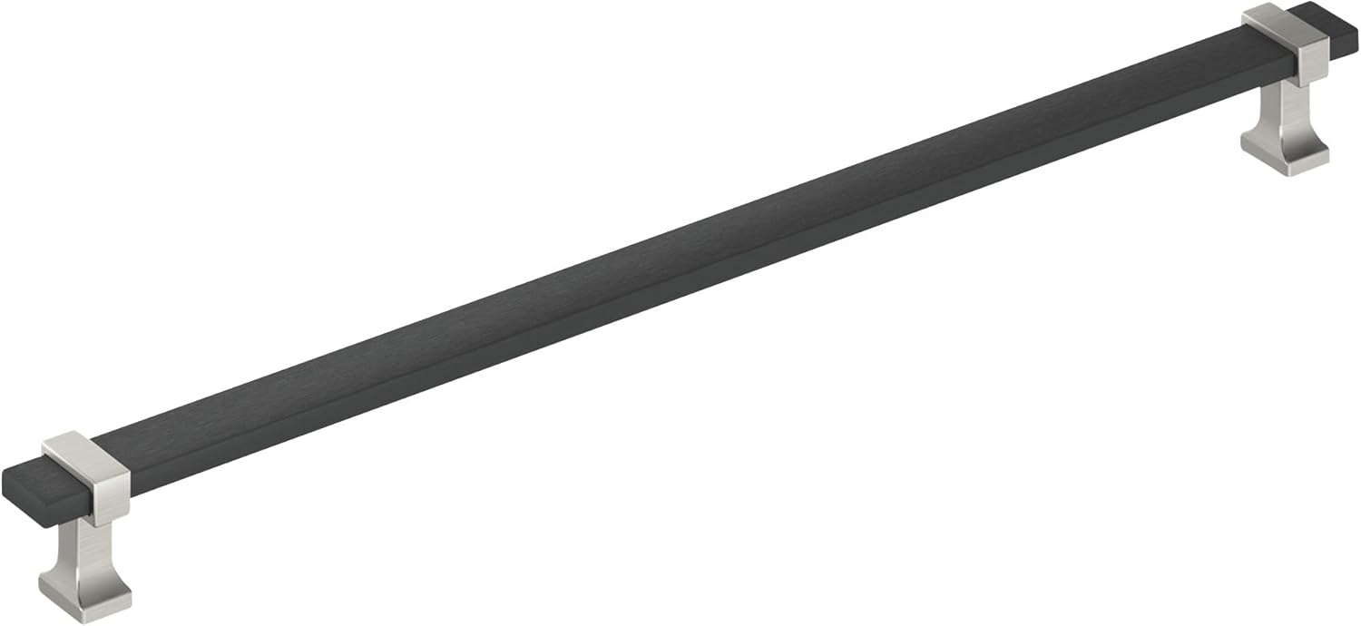 Amerock Overton 12-5/8 inch (320mm) Center-to-Center Brushed Matte Black/Satin Nickel Cabinet Pull