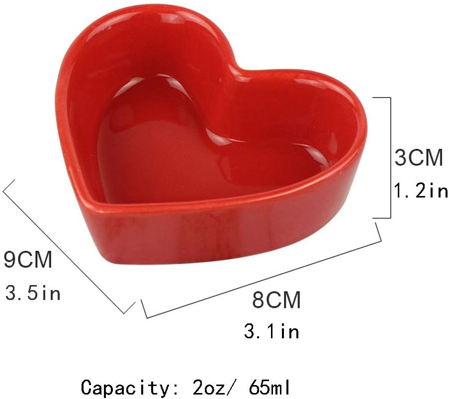 FUYU Colorful Heart Shaped Ceramic Ramekin Bowls Souffle Dishes Pudding Cups Snack Dishes Dipping Bowls