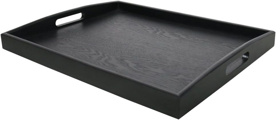 DILLMAN Serving Tray Large Black Wood Rectangle Food Tray Butler Tray Breakfast Tray with Handles (Large)