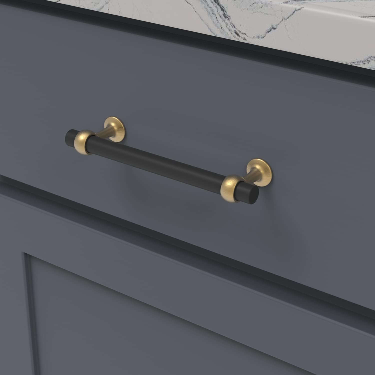 6 3/8" Matte Black and Brushed Brass Bar Pull