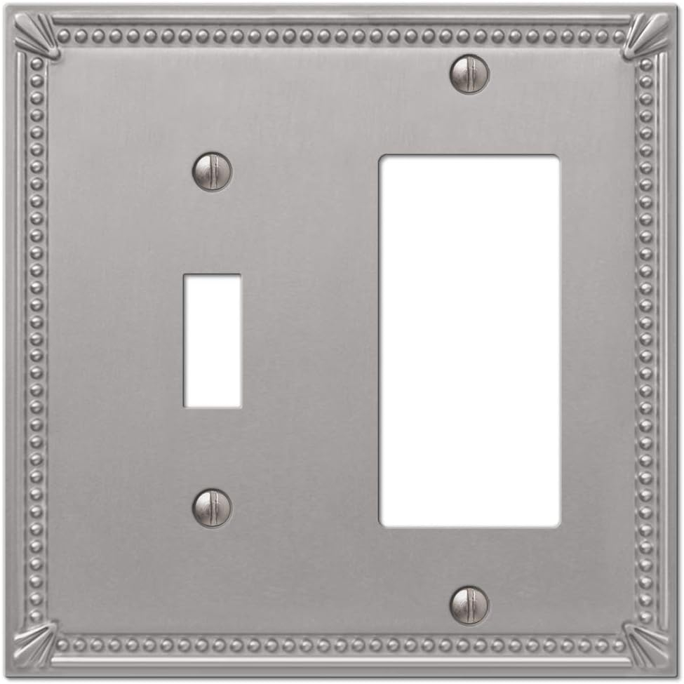 Amerelle Imperial Bead Brushed Nickel 2 gang Metal Decorator/Toggle Wall Plate 1 pk