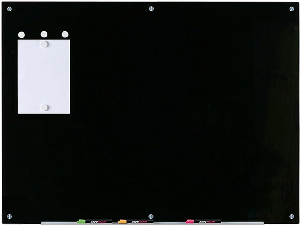 Audio-Visual Direct Magnetic Black Glass Dry-Erase Board Set - 36" x 48" - Includes Magnets, Hardware & Marker Tray