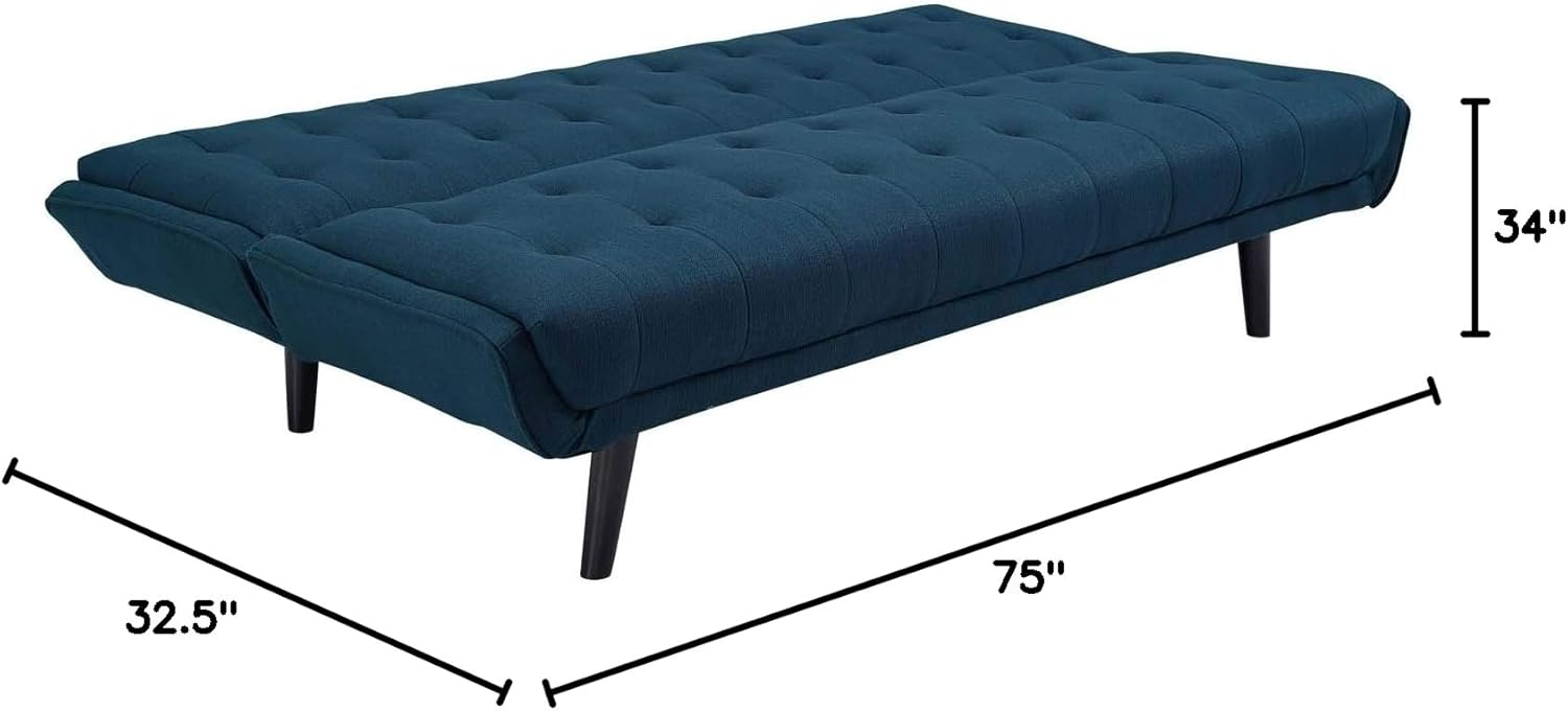 Modway Glance Mid-Century Modern Upholstered Fabric Convertible Futon Sofa Bed Couch In Azure