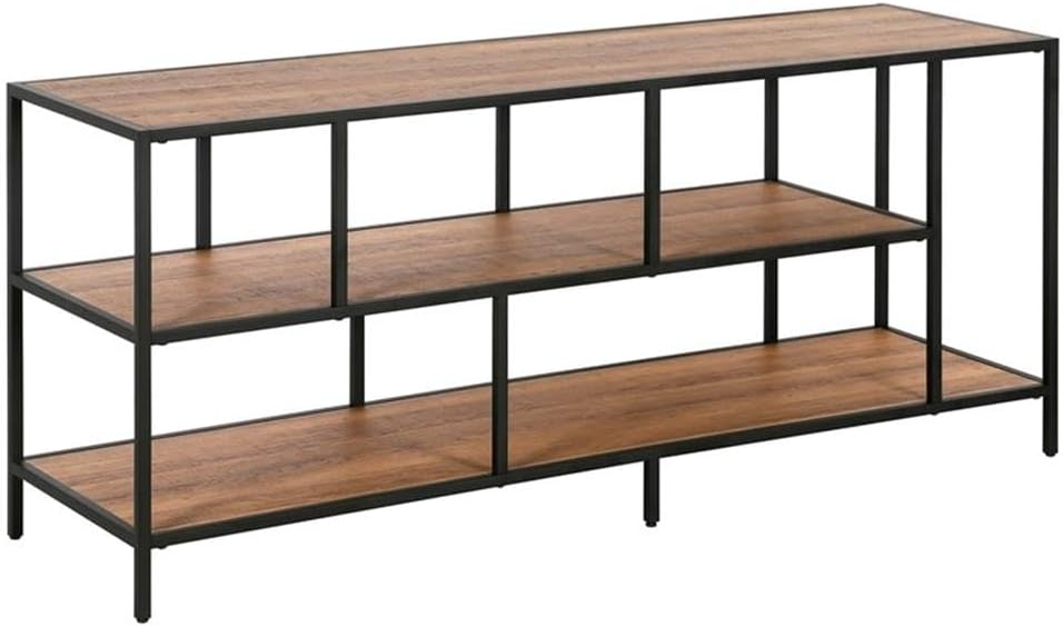 Evelyn&Zoe Winthrop Rectangular TV Stand with Metal Shelves for TV's up to 60", Blackened Bronze/Rustic Oak