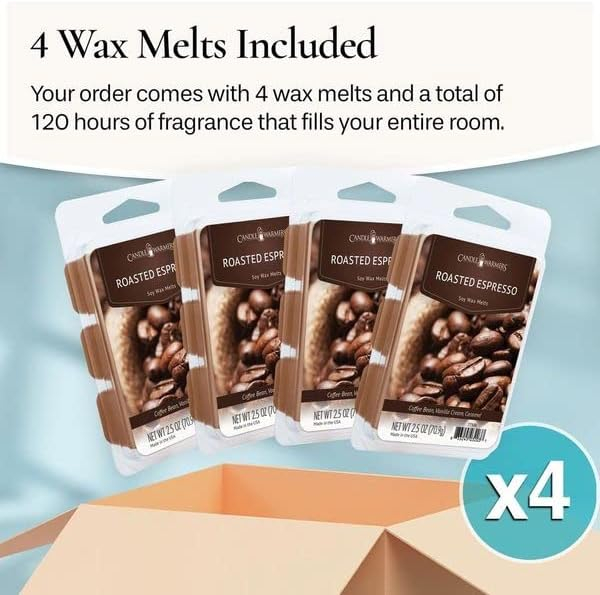 Candle Warmers Etc Classic Wax Melts 2.5oz, Roasted Espresso Fragrance (4-Pack) – Each Pack has x4 2.5 oz Wax Melts and 30 Hours of Fragrance – Perfect for bedrooms, Living Rooms, and bathrooms
