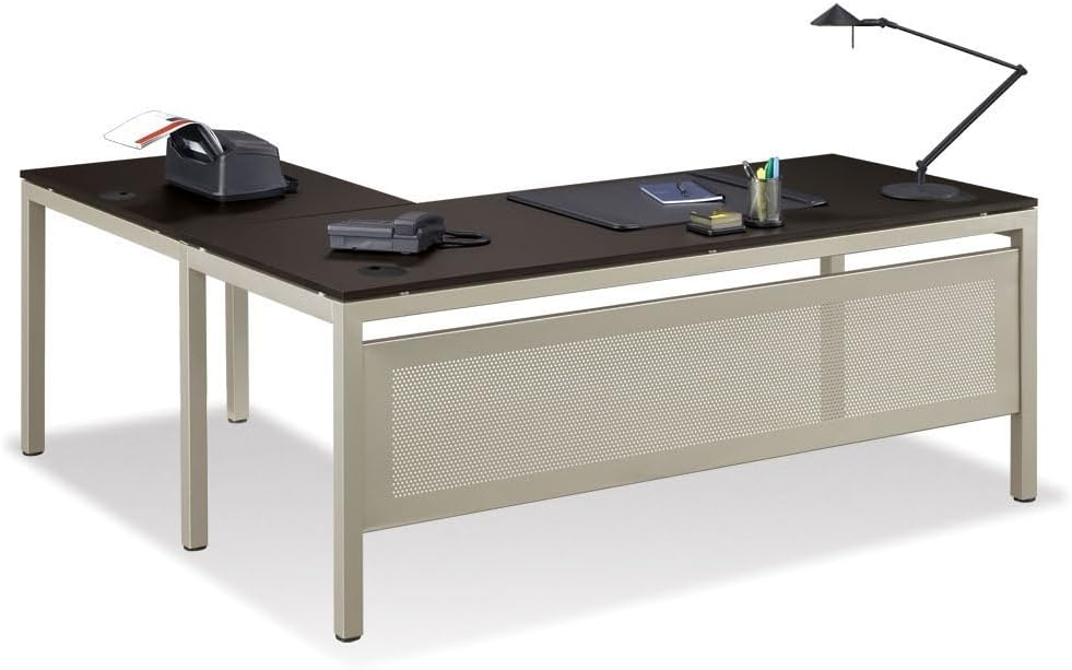 Signature Series At Work Reversible LShaped Desk  Espresso  Brushed Nickel, 72”W x 72”D