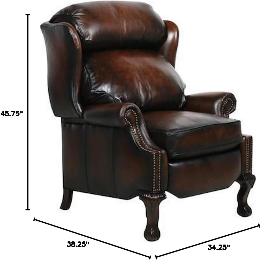 Danbury Handcrafted Brown Leather Recliner with Wood Frame