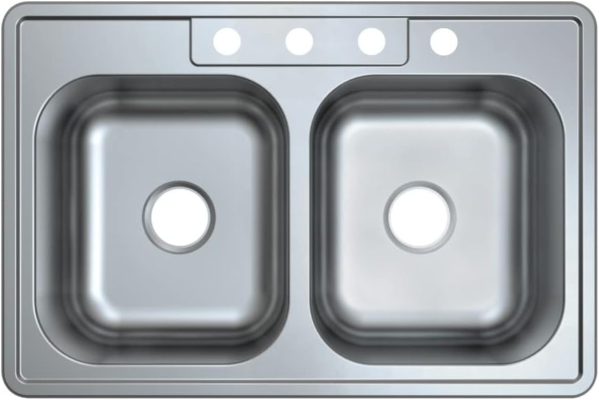 Kingston Brass Studio 33-Inch Stainless Steel Self-Rimming Double Bowl Drop-In Kitchen Sink With 4-Hole Drain And Strainer