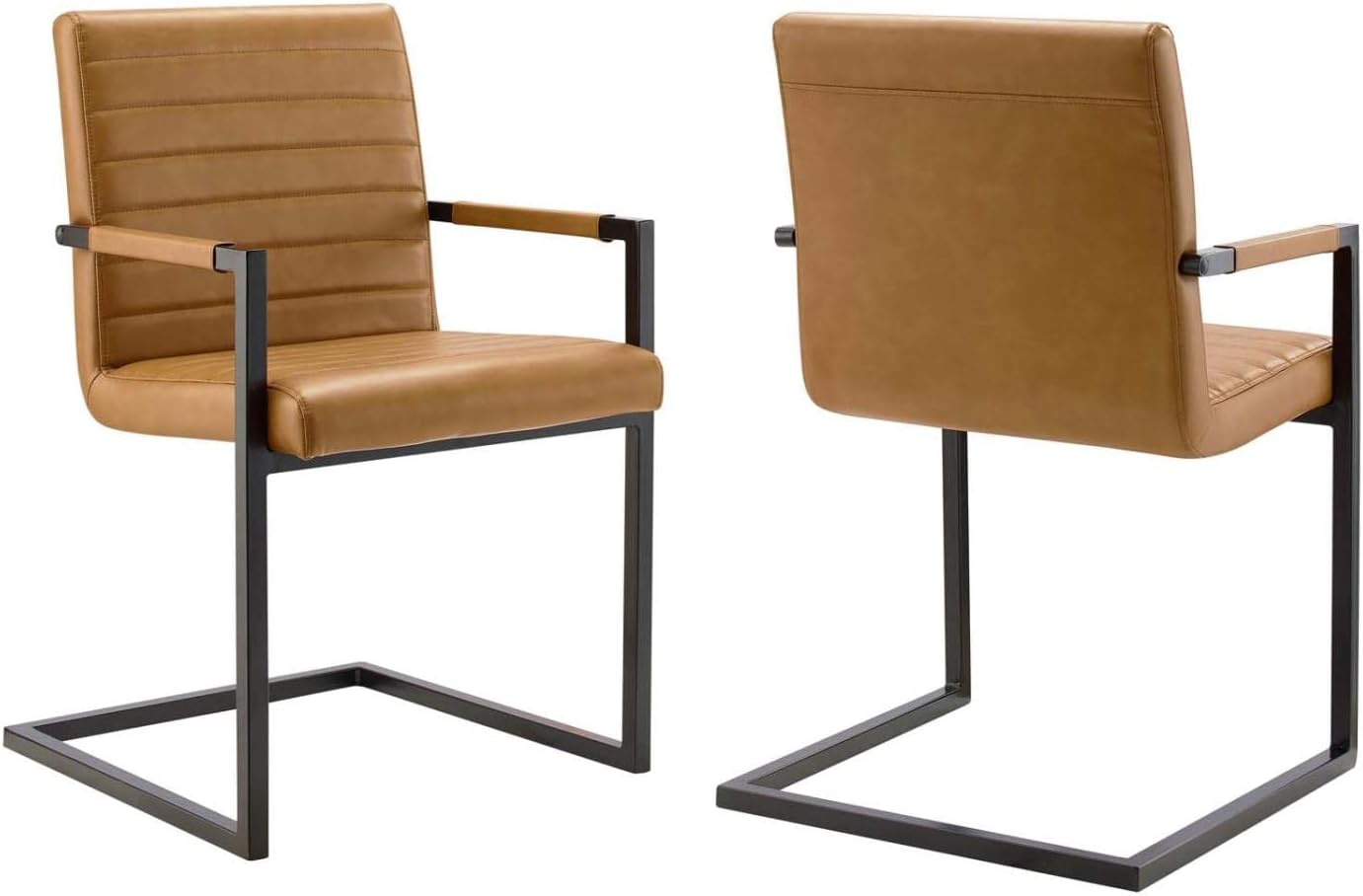 Modway Savoy 16.5" Faux Leather & Metal Dining Chairs in Tan/Black (Set of 2)