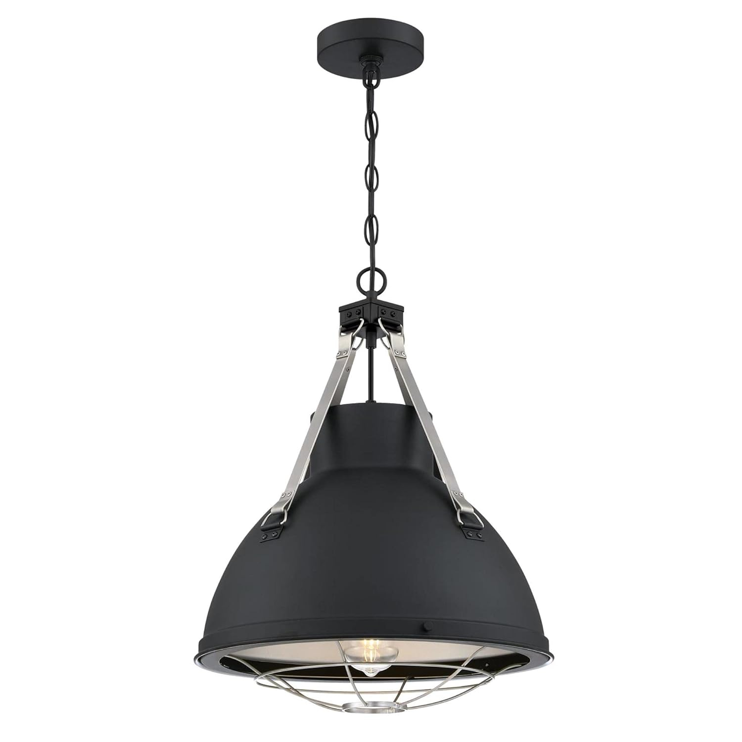 Westinghouse Lighting 6116300 Bartley One-Light Indoor Pendant with Dark Pewter Accents, Matte Black