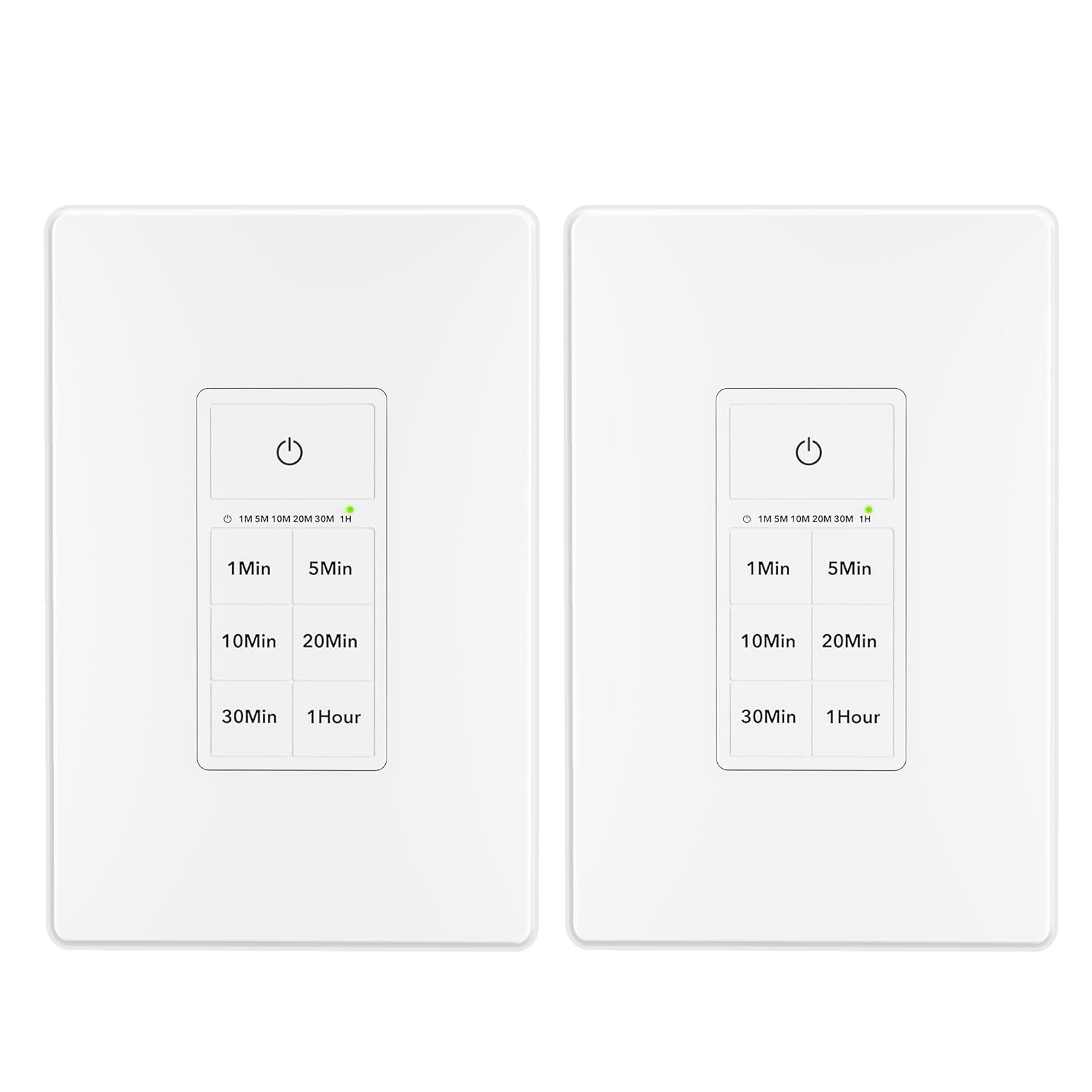 BN-LINK Countdown Timer Switch for Exhaust Fan, Bathroom Fan Light Switch Timer Indoor with Push Button 1-5-10-20-30-60mins, Neutral Wire Required, Free Wall Plate, White