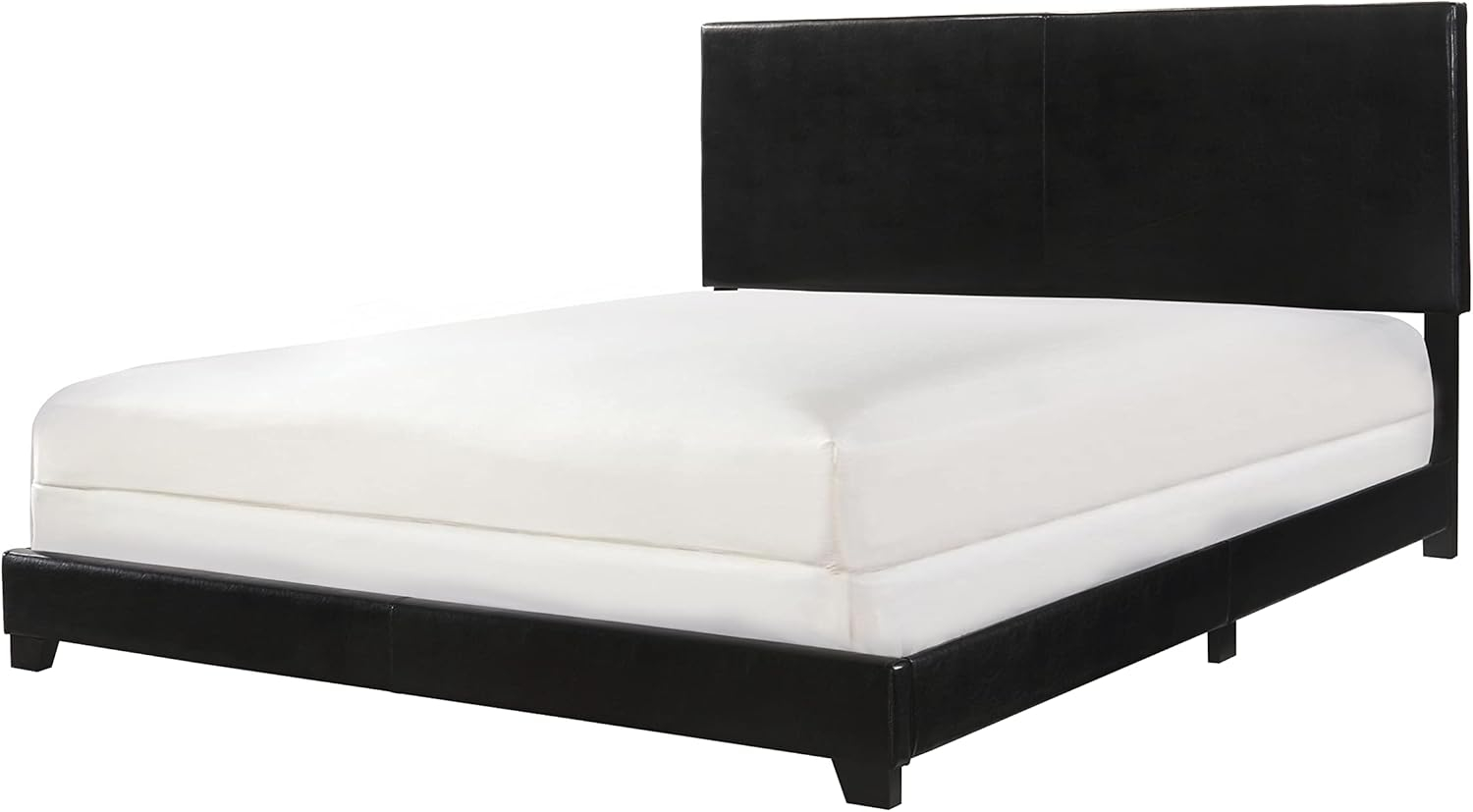 Sleek Modern Queen Platform Bed with Padded Headboard in Black Faux Leather