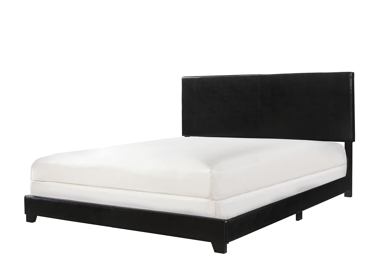 Sleek Modern Queen Platform Bed with Padded Headboard in Black Faux Leather