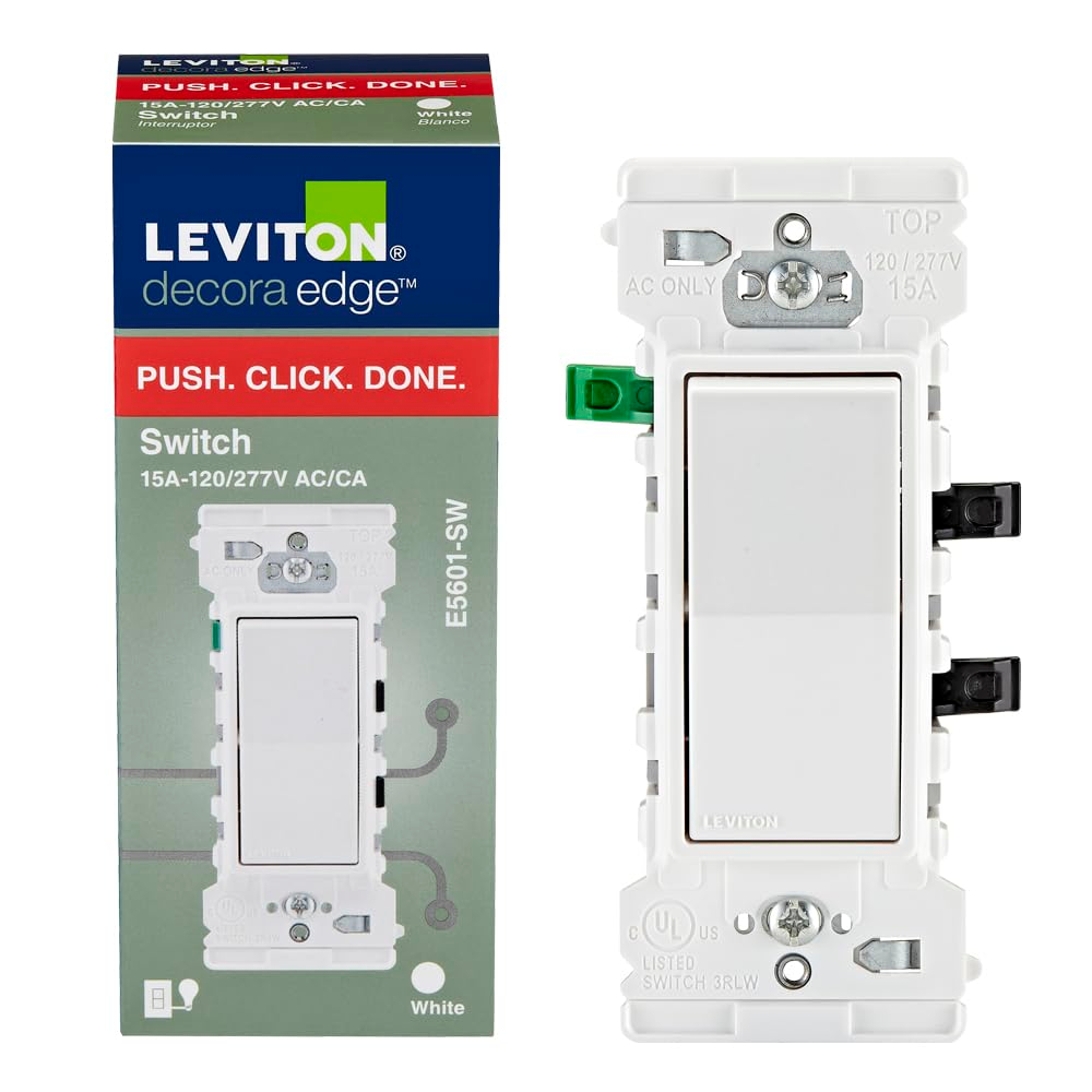 Leviton Decora Edge 15 Amp Single Pole Rocker Switch, White E5601