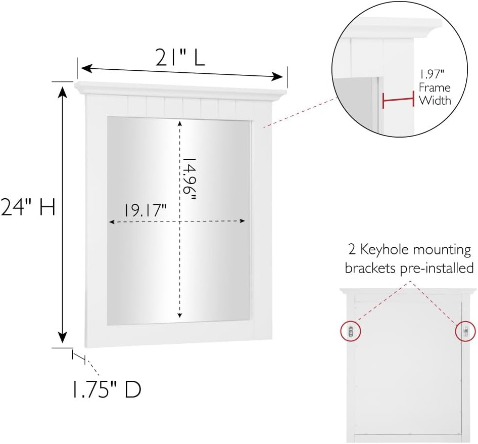 QINBI 541581-WHT Cottage Rectangle Wall Accent Traditional Wood Framed – Living Room, Bedroom, Bathroom Vanity Mirror, 24" H X 21" L, White