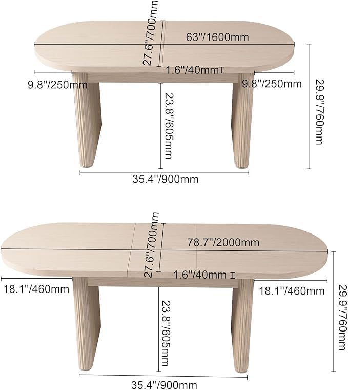 Homary Japandi 63"-79" Oval Extendable Whitewash Dining Table Butterfly Leaf 6 Seater