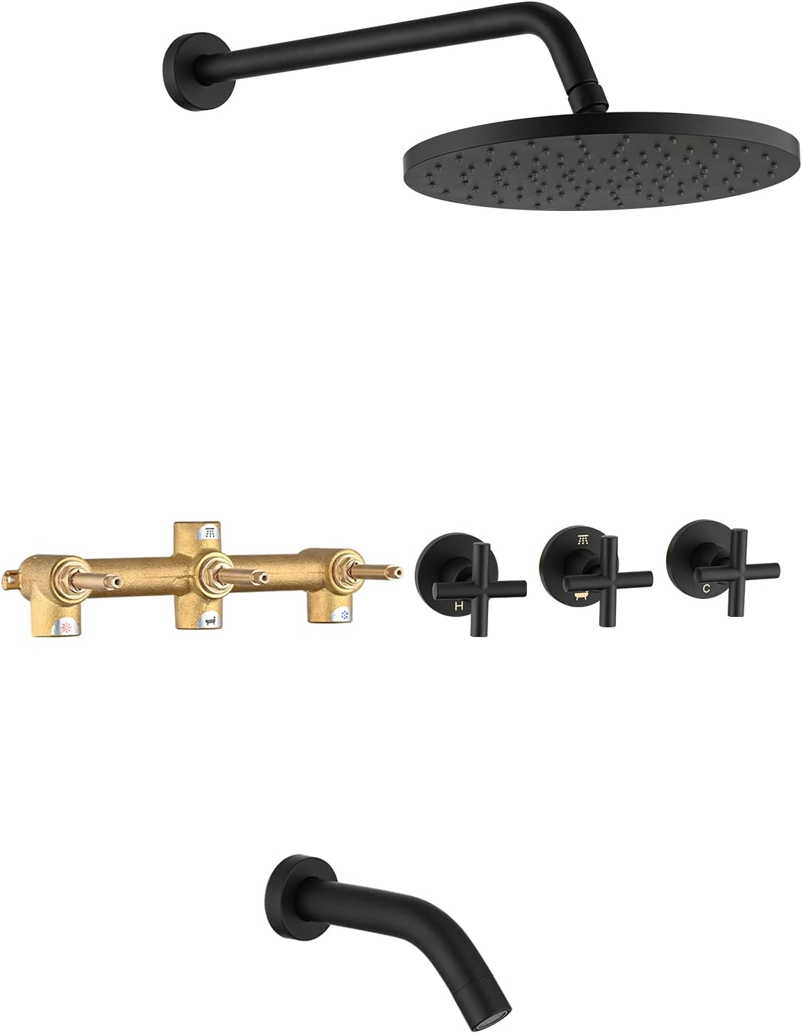 Matte Black 10-Inch Rainfall Shower Faucet Set with Brass Valve
