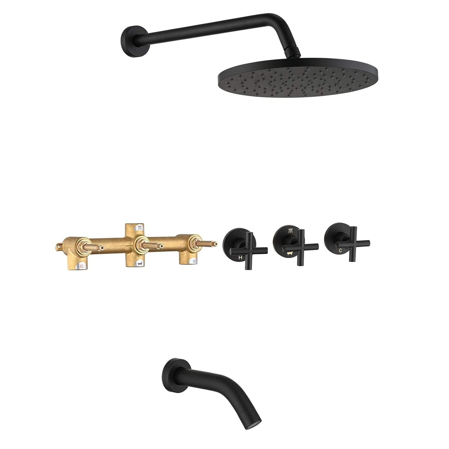 Matte Black 10-Inch Rainfall Shower Faucet Set with Brass Valve