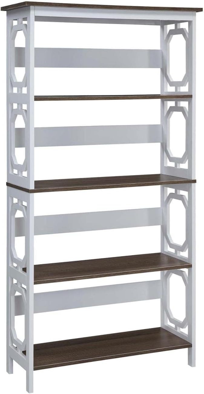Convenience Concepts Omega 5 Tier Bookcase, Driftwood Shelves/White