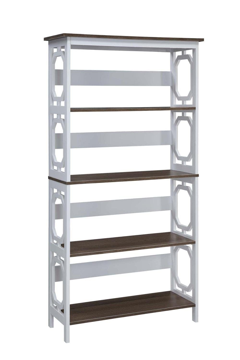 Convenience Concepts Omega 5 Tier Bookcase, Driftwood Shelves/White