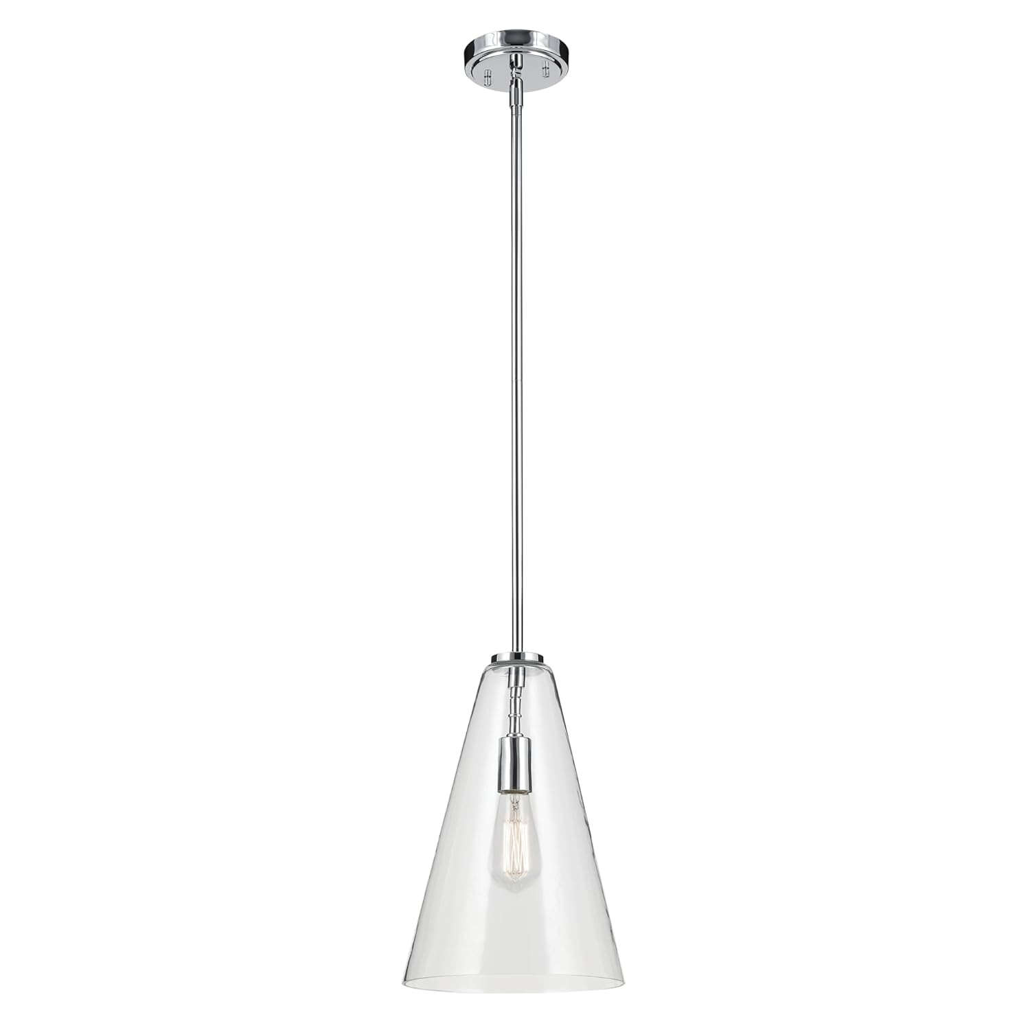 Chrome and Clear Glass Cone Pendant Light with Adjustable Height