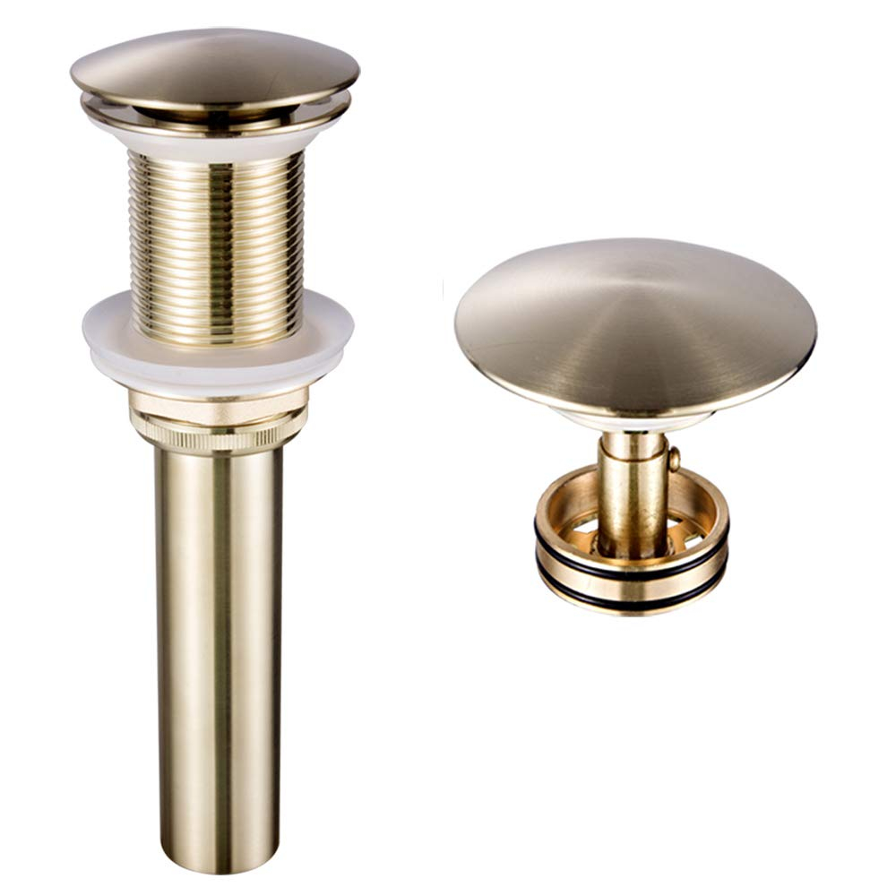 JONKEAN Bathroom Pop Up Drain Without Overflow,Vanity Vessel Sink Drain with Detachable Strainer Basket,Pop Up Drain Stopper Hair Catcher, Built-in Anti-Clogging Strainer(Brushed Gold)