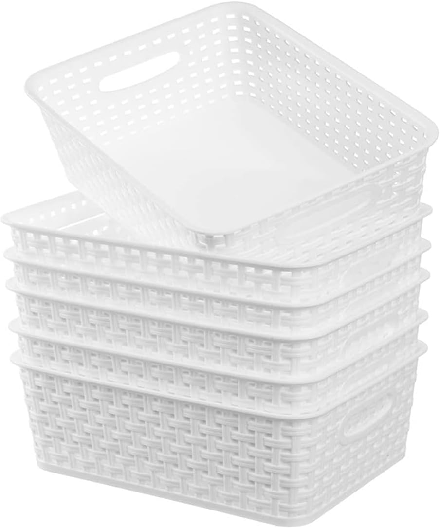 6-Pack Black Plastic Weave Basket, Small Basket for Storage