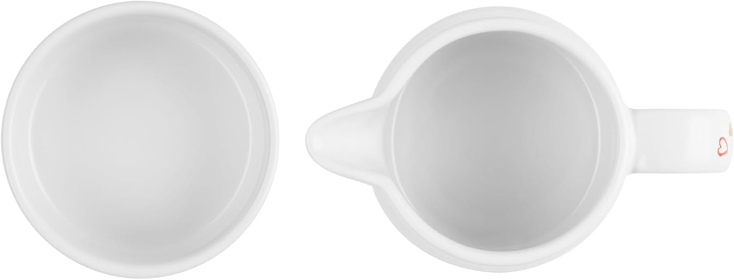 White Stoneware Cream and Sugar Set with Heart Appliqué