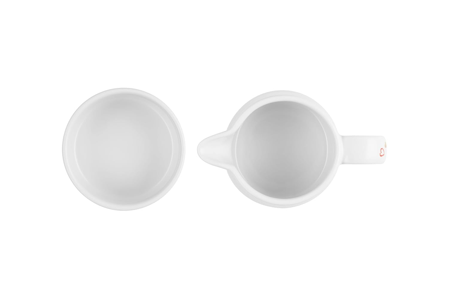White Stoneware Cream and Sugar Set with Heart Appliqué