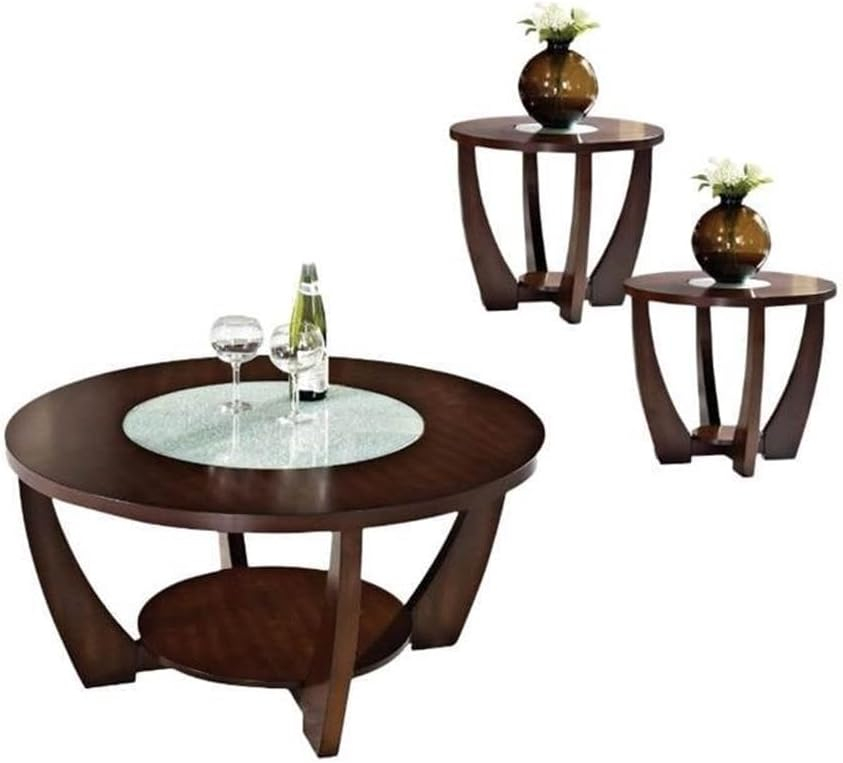 3 Piece Abstract Coffee Table Set with Coffee Table and Set of 2 End Table in Cherry