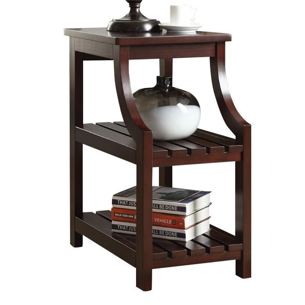 Wasaki 13" Wide Espresso 2-Shelf Wood Side Table with USB
