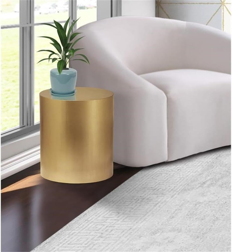 Meridian Furniture Cylinder Round Brushed Gold Metal End Table