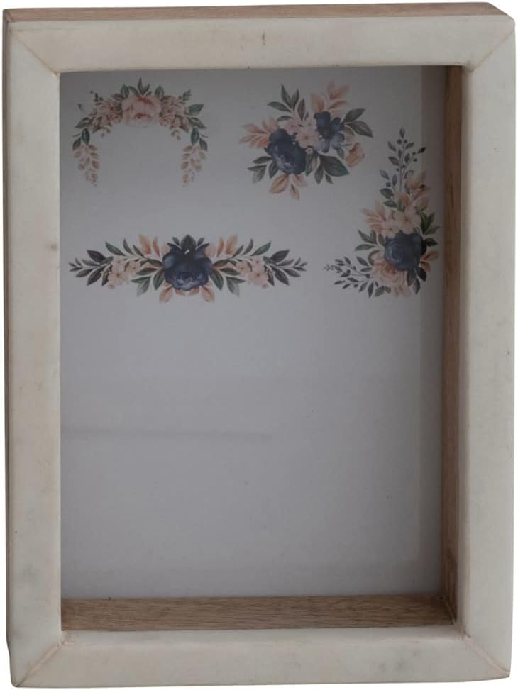 White and Natural Marble and Wood Shadow Box Photo Frame