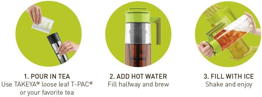 Takeya Flash Chill Iced Tea Maker - Airtight & Durable Iced Tea Maker Jug with Silicone Carry Handle - Leak-Proof & Lightweight Tea Infuser with Patented Flash Chill Technology - 2 Quart, Avocado