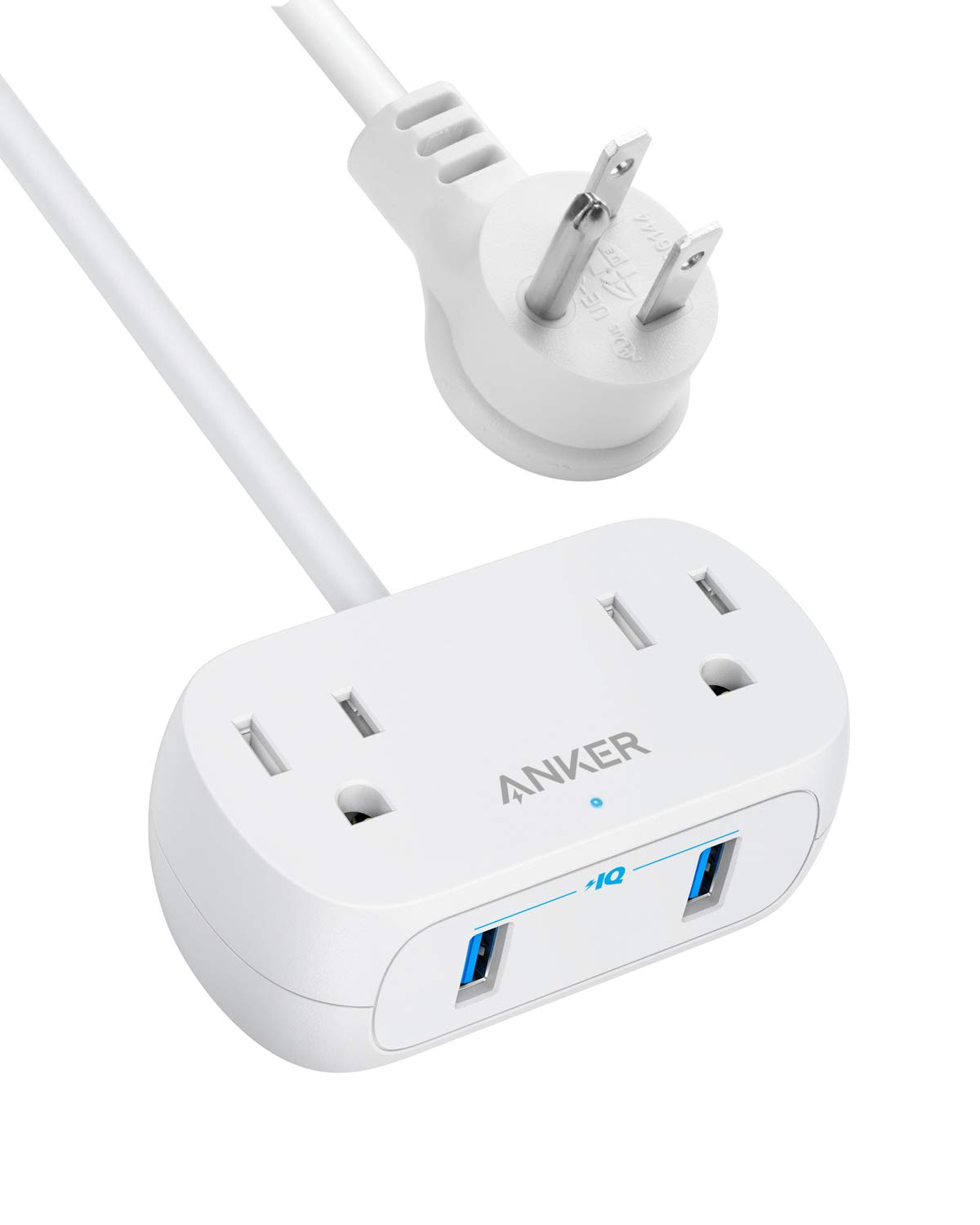 Anker Power Strip with USB PowerExtend USB 2 Mini, 2 Outlets, and 2 USB Ports, Flat Plug, 5 ft Extension Cord, White