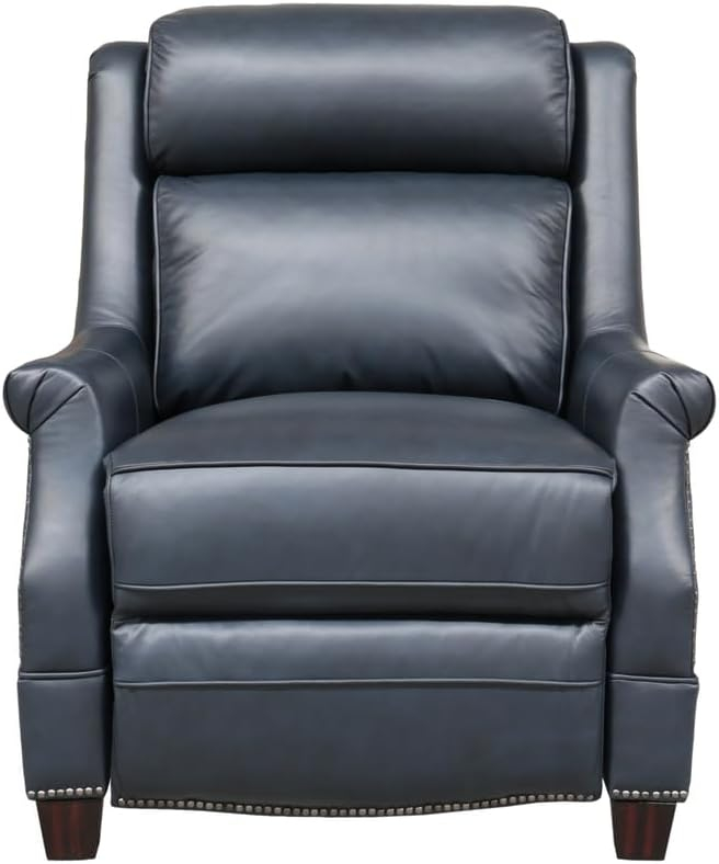 Shoreham Blue Leather Power Recliner with Nailhead Trim