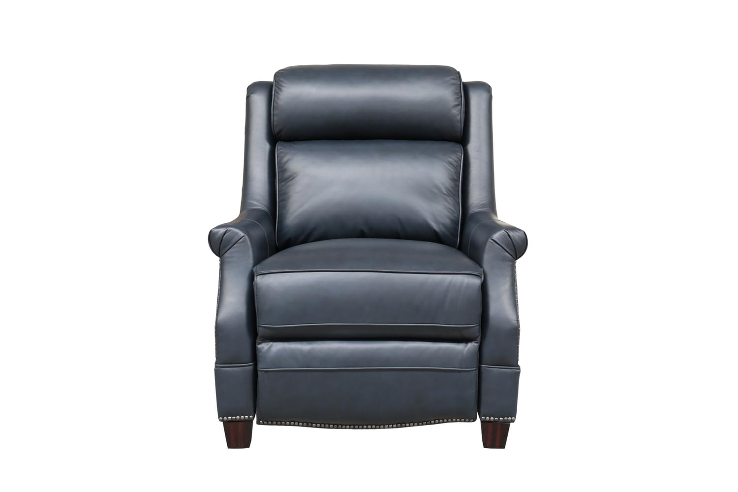 Shoreham Blue Leather Power Recliner with Nailhead Trim