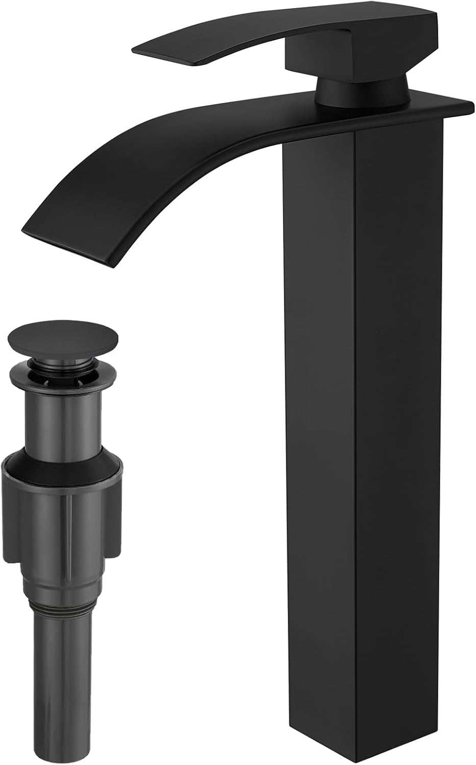 Waterfall Bathroom Faucet Single Handle，Bathroom Sink Faucet 1 Hole，Waterfall Faucet for Bathroom Sink，Vessel Sink Faucet Matte Black Tall Bathroom Faucet
