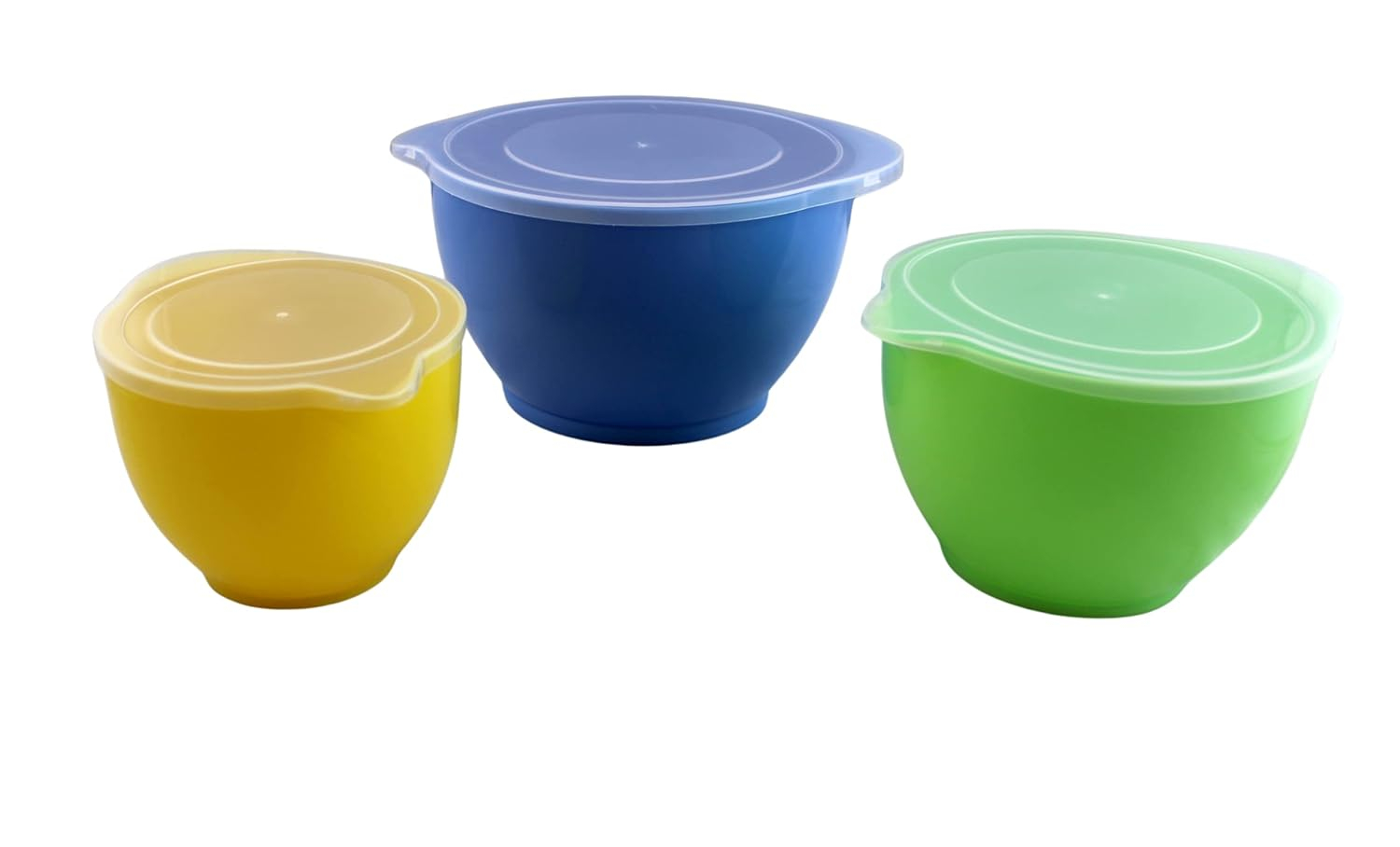 Dependable Industries Inc. Essentials 3 Piece Storage and Batter Mixing Bowl Set with Lids BPA Free Plastic Ideal for Kitchen Storage and Baking