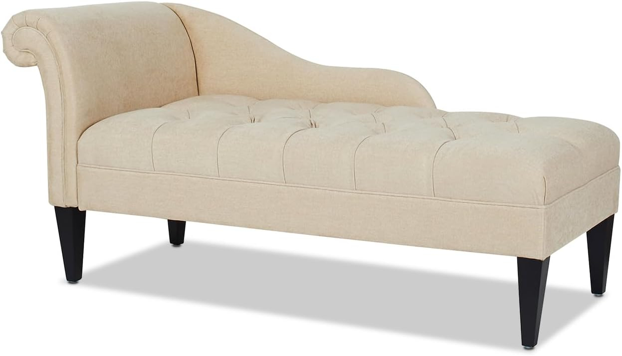 Harrison Tufted Roll Arm Chaise Lounge Beige