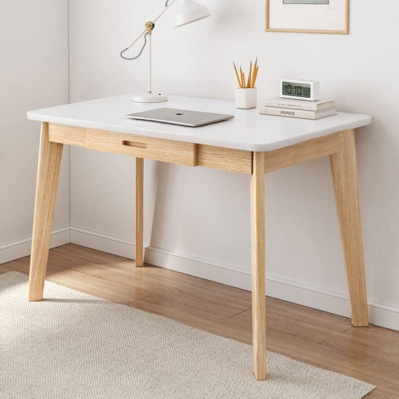 IOTXY Solid Wood Writing Desk - Home Office Workbench Desk with Drawer, 31.5" Width Laptop Computer Work Study Table in White