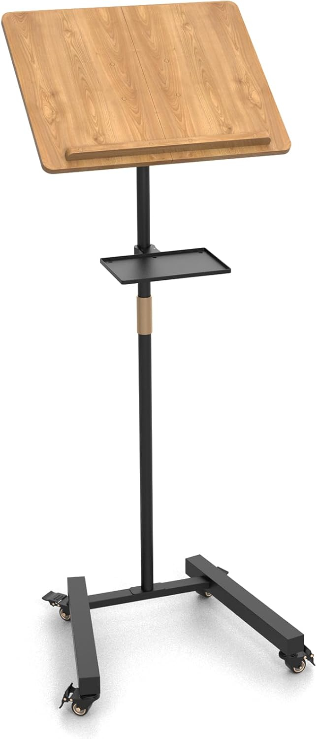 Lectern Podium Stand with Storage Platform, Height Adjustable Steady Standing Design Teacher Speaker Lecture Classroom Presentation Stand, Multi-Function Reading or Laptop Desk with Edge Stopper