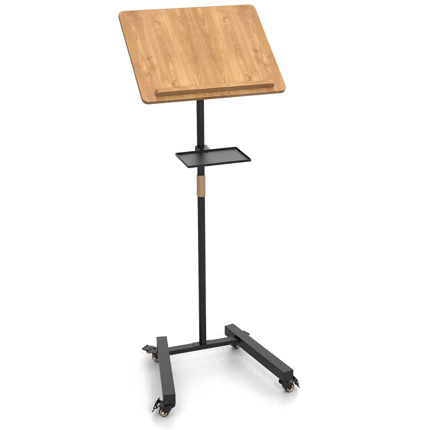 Lectern Podium Stand with Storage Platform, Height Adjustable Steady Standing Design Teacher Speaker Lecture Classroom Presentation Stand, Multi-Function Reading or Laptop Desk with Edge Stopper