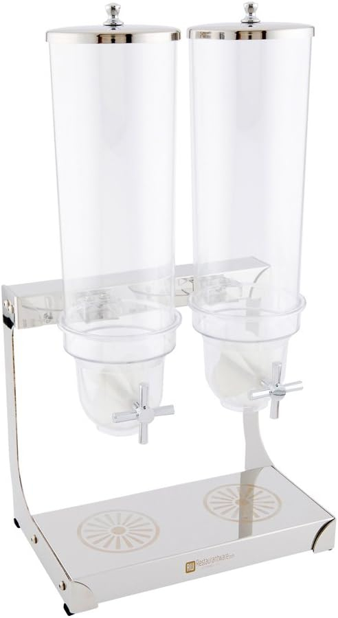 Restaurantware Met Lux 3 Liter Countertop Cereal Dispenser 1 Double Compartment Food Dispenser - Self Serve Refillable Stainless Steel Nuts Dispenser For Food Storage For Kitchen Or Pantry