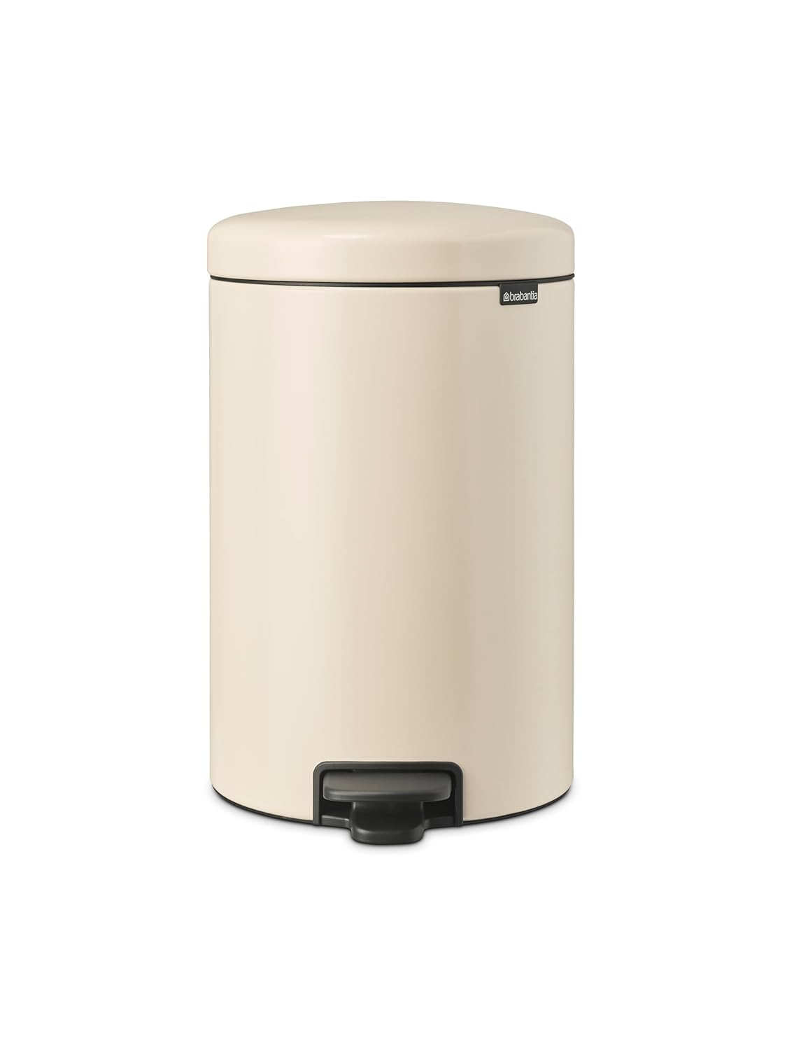 Soft Beige Round Plastic Step-On Kitchen Trash Can, 5.3 Gallons
