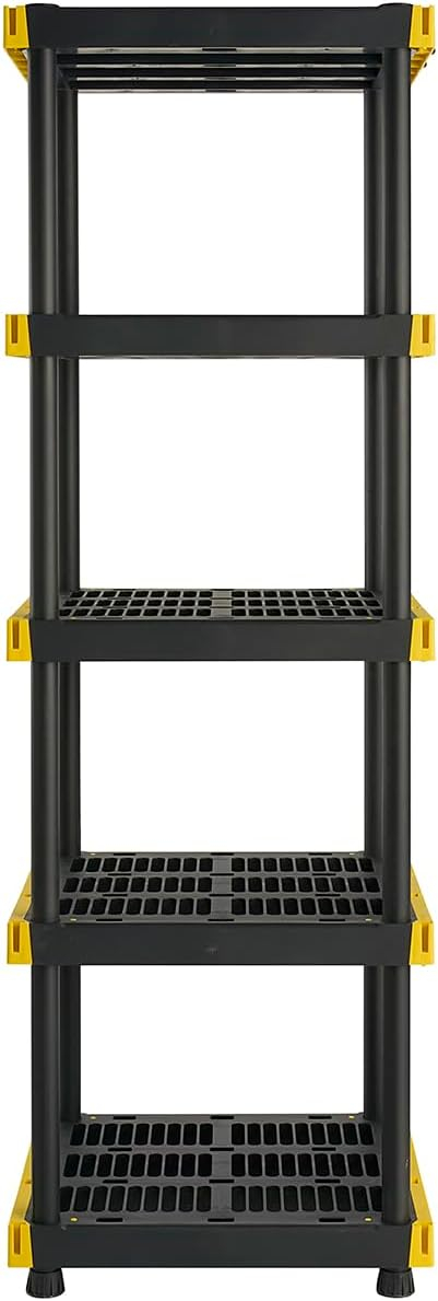 BLACK & YELLOW®, 5-Tier Heavy Duty Plastic Storage Shelving Unit, 100lbs/shelf (72”H x 24”W x 20”D), for Indoor/Outdoor Organization, Modular Rack